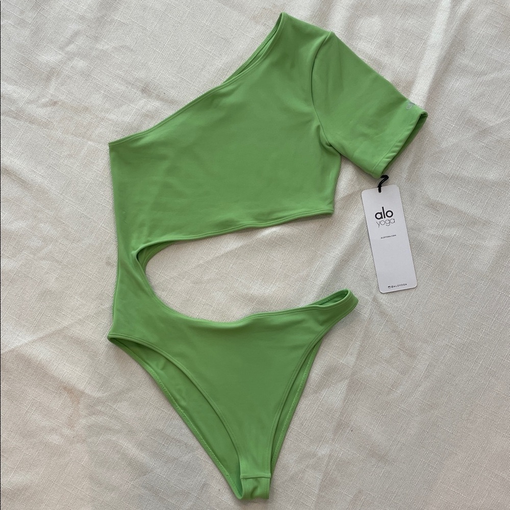 ALO Yoga Green Apple Asymmetrical Bodysuit NWT